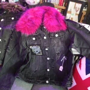 American Bazi 1X Black Pink Fur Jacket New!